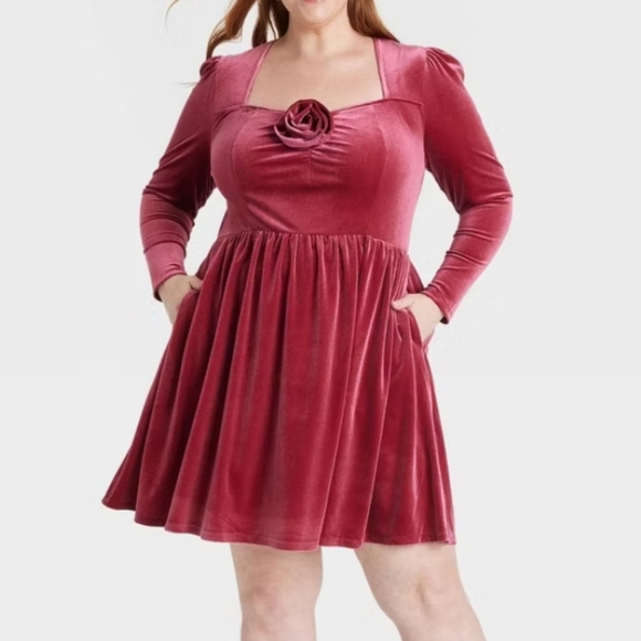 Ava & Viv Dresses & Skirts - NWT Ava & Viv Cherry Splash Festive Rosette Velour Dress Size 1X